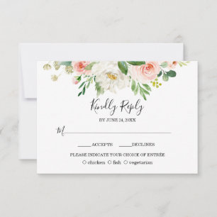 Boho Watercolor Pink Blush Blume Hochzeit RSVP Karte