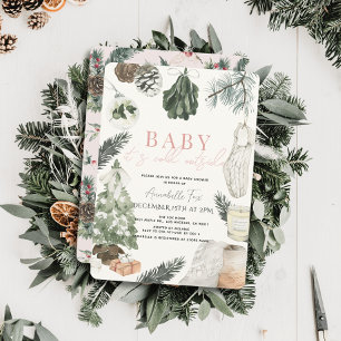 Boho Watercolor Pink Holiday Girl Babydusche Einladung