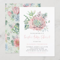 Boho Watercolor Pink Pastel Succulents Babydusche