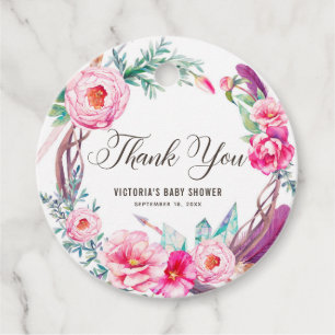 Boho Watercolor Pink Peonies Vielen Dank Geschenkanhänger