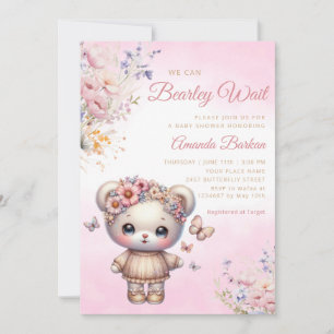 Boho Watercolor pink Teddy Bear Girl Baby Showroom Einladung