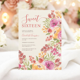 Boho Watercolor Pink Terracotta Blumenkohl Süß 16 Einladung