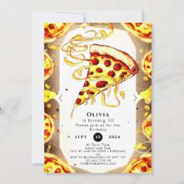 Boho Watercolor Pizza Birthday Einladung