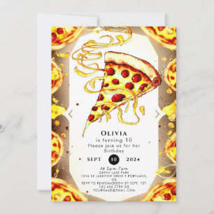 Boho Watercolor Pizza Birthday Einladung