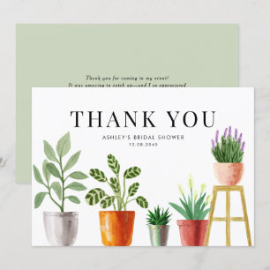 Boho Watercolor Potcolor Houseplant Brautparty Dankeskarte