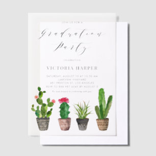 Boho Watercolor Potted Cactus Graduation Party