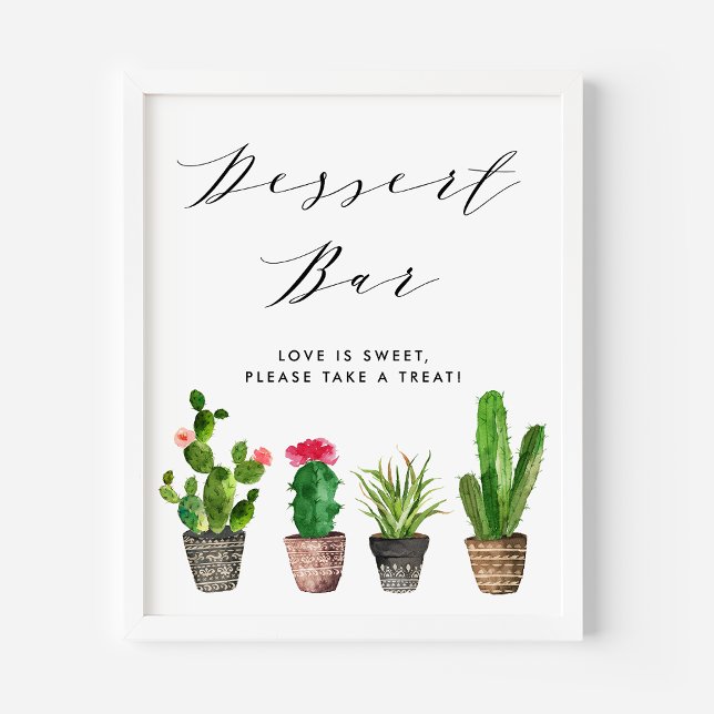 Boho Watercolor Potted Cactus Wedding Dessert Bar Poster (Von Creator hochgeladen)