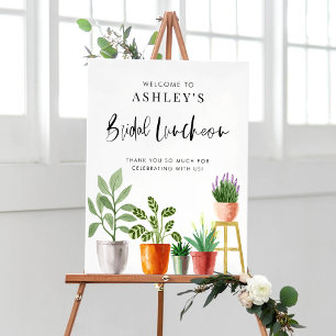 Boho Watercolor Potted Houseplant Bridal Luncheon Poster