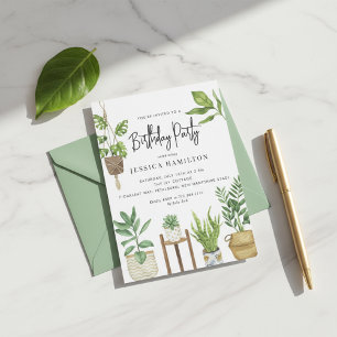 Boho Watercolor Potted Pflanze Geburtstagsparty Einladung