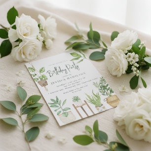Boho Watercolor Potted Pflanze Geburtstagsparty Einladung