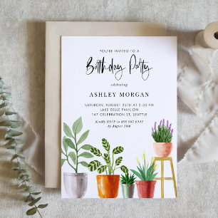 Boho Watercolor Potted Pflanze Geburtstagsparty Einladung