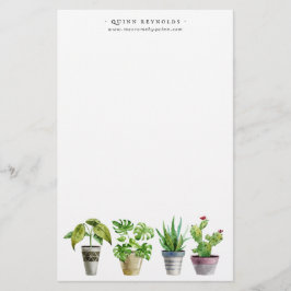 Boho Watercolor Potted Pflanze | Monogramm-Station Briefpapier