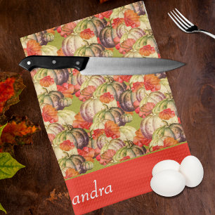 BOHO Watercolor Pumpkin Fall Erntedank Geschirrtuch