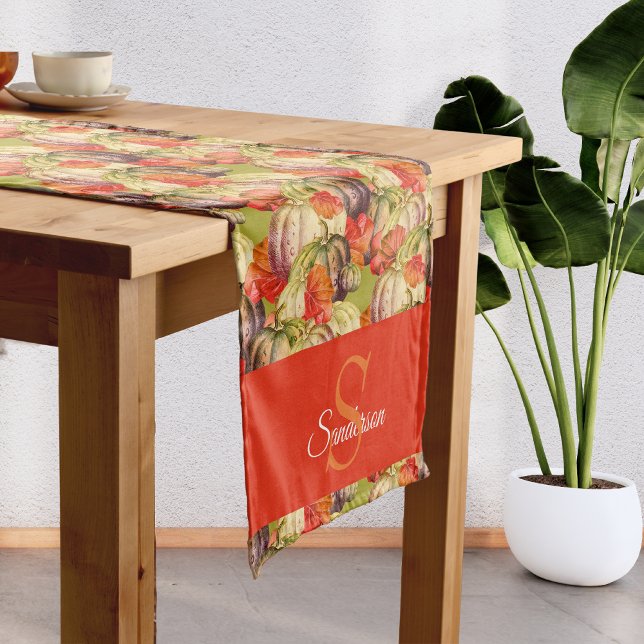 BOHO Watercolor Pumpkin Fall Erntedank Kurzer Tischläufer (Von Creator hochgeladen)