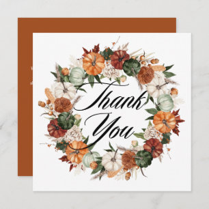 Boho Watercolor Pumpkins Wreath Herbsthochzeit Dankeskarte