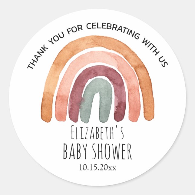 Boho Watercolor Rainbow Baby Dusche Danke Clas Runder Aufkleber (Vorderseite)