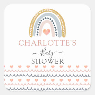 Boho Watercolor Rainbow Baby Dusche Einladung Quadratischer Aufkleber