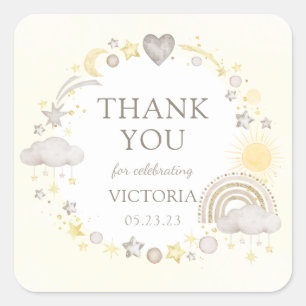 Boho Watercolor Rainbow Baby Dusche Quadratischer Aufkleber