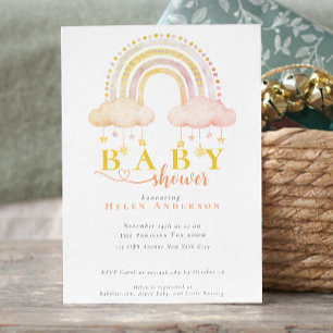Boho Watercolor Rainbow Baby Girl Shower Einladung