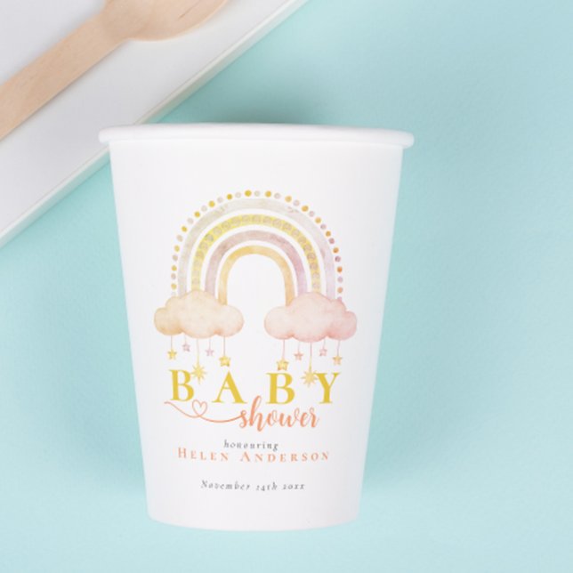 Boho Watercolor Rainbow Baby Girl Shower Pappbecher (Boho Watercolor Rainbow Baby Girl Shower Paper Cups )
