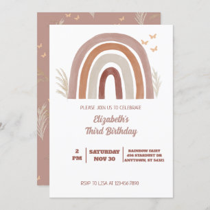 Boho Watercolor Rainbow Birthday Pampas Grass Einladung