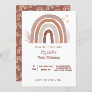 Boho Watercolor Rainbow Birthday   Pampas Grass I Einladung