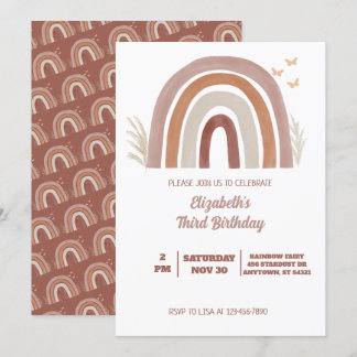 Boho Watercolor Rainbow Birthday | Pampas Grass I Einladung