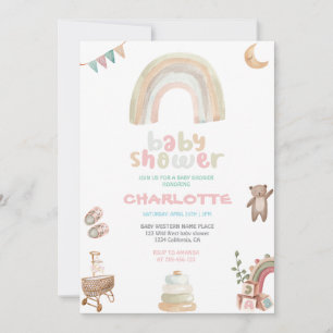 Boho Watercolor Rainbow Girl Baby Shower Einladung
