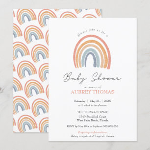 Boho Watercolor Rainbow Girl Boy Twins Baby Dusche Einladung