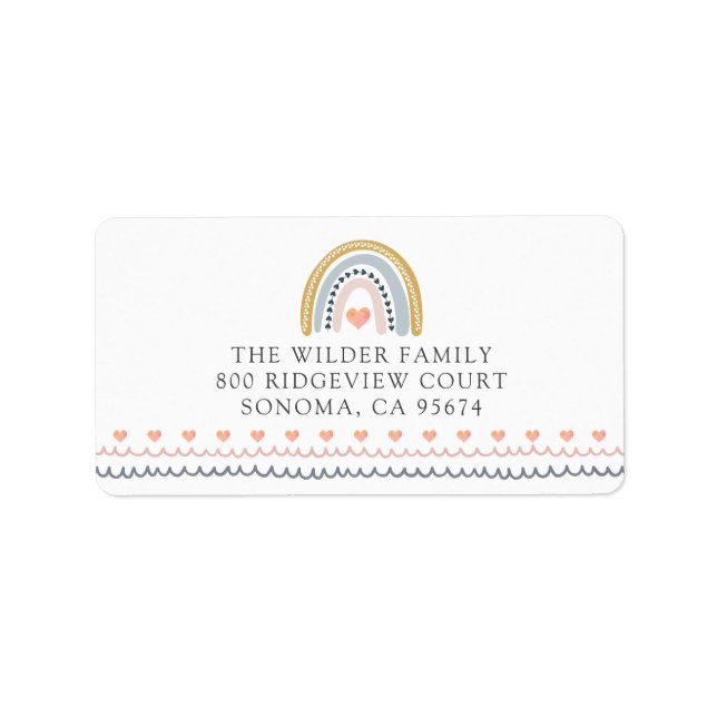 Boho Watercolor Rainbow Hearts Baby Showback Adressaufkleber (Vorne)