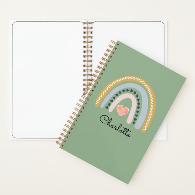 Boho Watercolor Rainbow Kid's Green Notizbuch (Innen)