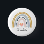 Boho Watercolor Rainbow Kid's Personalisiert Button<br><div class="desc">Ein niedlicher personalisierter Boho Regenbogenknopf mit rosa Senf und blauem Regenbogen mit rosa Herz in der Mitte und Namen. Wählen Sie Ihr Gerätemodell für dieses Design aus.</div>