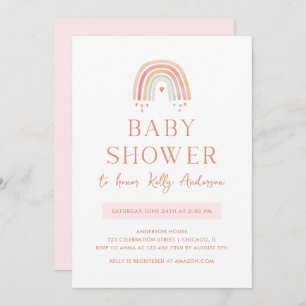 Boho Watercolor Rainbow mit Hearts Baby Dusche Einladung