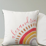 Boho Watercolor Rainbow Name Kinderzimmer Kissen<br><div class="desc">Dieses wunderschöne Kinderzimmer- oder Kids-Kissen besticht durch einen Aquarellregenbogen in hellen magentafarbenen Rosa,  Gelb und Lavendel. Eine Textvorlage ist für Sie selbst oder als Geschenk zur Personalisierung vorgesehen. Ideal für ein neues Baby mit einem boho regenbogenförmigen Kinderzimmer.</div>