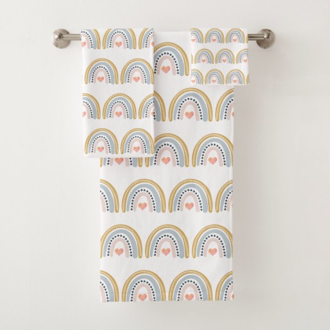 Boho Watercolor Rainbow Pattern Badhandtuch Set (Insitu)