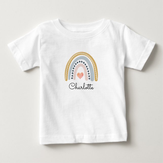 Boho Watercolor Rainbow Personalisiert Girl Baby T-shirt (Vorderseite)
