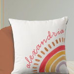 Boho Watercolor Rainbow Script Kissen<br><div class="desc">Dieses wunderschöne Kinderzimmer- oder Kids-Kissen verfügt über einen Aquarellregenbogen in hellrosa,  gelb und lavender. Eine Textvorlage ist für Sie selbst oder als Geschenk zur Personalisierung vorgesehen. Ideal für ein neues Baby mit einem boho regenbogenförmigen Kinderzimmer.</div>