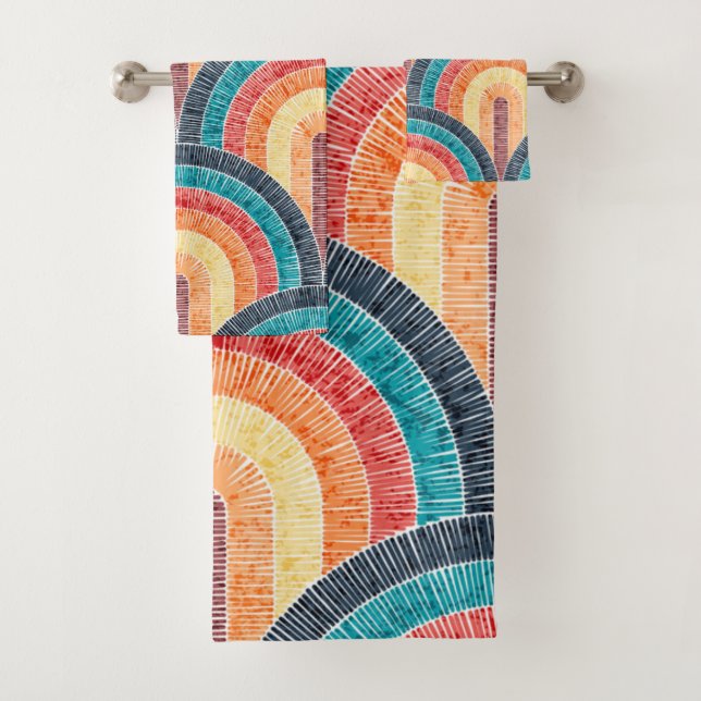 Boho Watercolor Red Aquamarin Orange Rainbow Badhandtuch Set (Insitu)