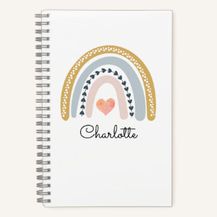 Boho-Watercolor-Regenbogen-personalisiert für Kind Notizbuch