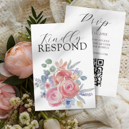Boho Watercolor Rose Floral Wedding Detail RSVP Karte