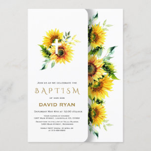 Boho Watercolor Sonnenblumen Cross Boy Taufe Einladung
