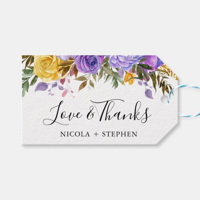 Boho Watercolor Spring Flowers Hochzeit Geschenkanhänger (Vorderseite (Horizontal))