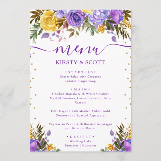 Boho Watercolor Spring Flowers Wedding Menu Menükarte (Vorderseite)