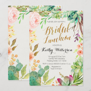 Boho Watercolor Succulents Bridal Luncheon laden Einladung