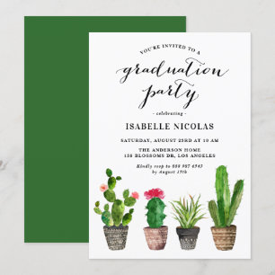 Boho Watercolor Succulents Graduation Party Einladung