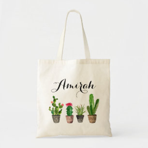 Boho Watercolor Succulents Personalisierte Leinwan Tragetasche