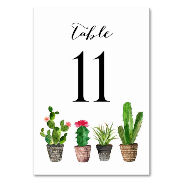 Boho Watercolor Succulents Tischnummer Card 11 (Vorderseite)