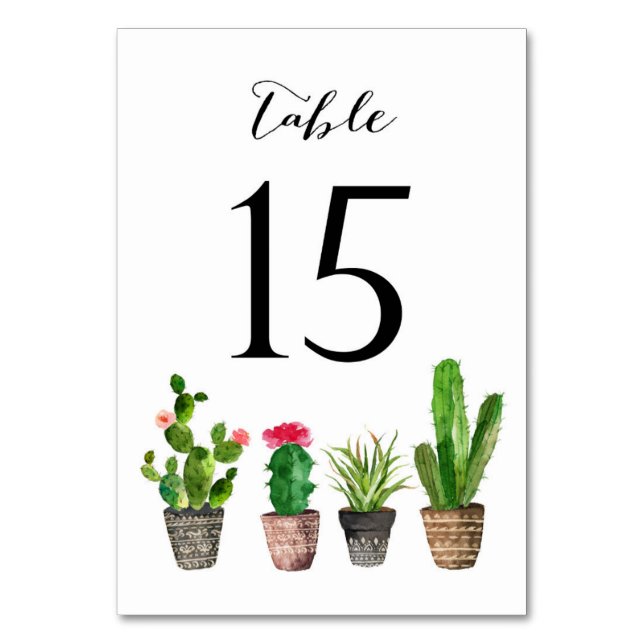 Boho Watercolor Succulents Tischnummer Card 15 (Vorderseite)