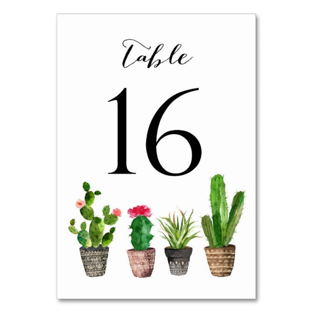 Boho Watercolor Succulents Tischnummer Card 16 (Vorderseite)