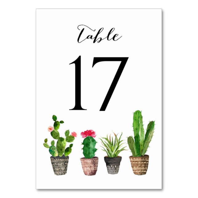 Boho Watercolor Succulents Tischnummer Card 17 (Vorderseite)